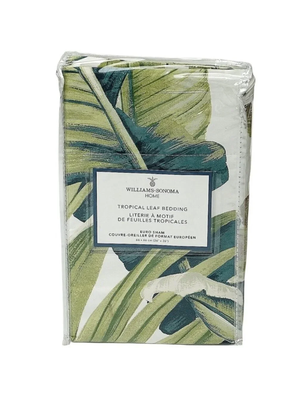 WILLIAMS SONOMA Euro Sham Tropical Leaf 100% Cotton Sateen Pillow Cover NWT